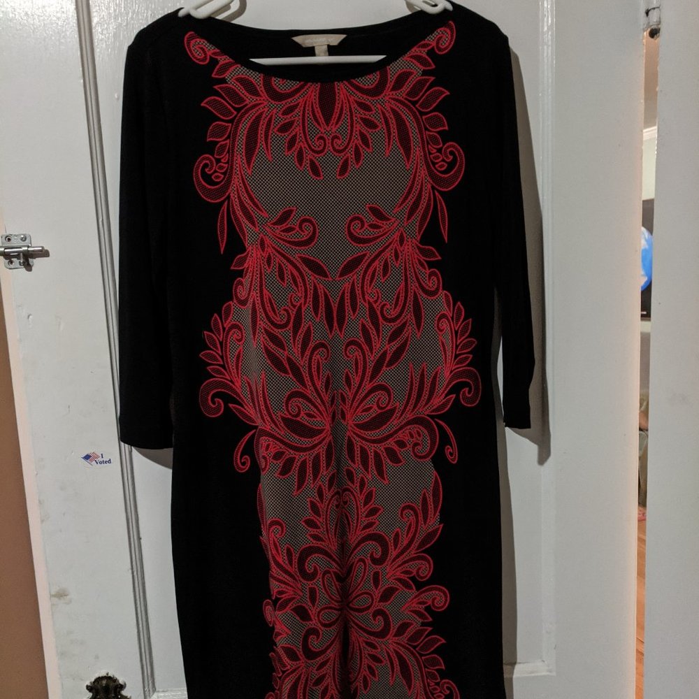 Banana Republic EUC Black/Red Paisley Dress 3/4 Sleeve Sz M
